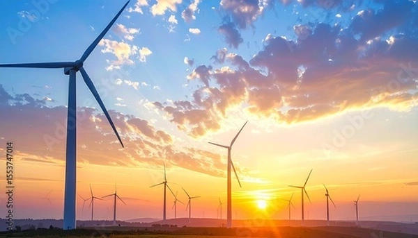 Obraz Windmills Used For Power Generation At Sunrise