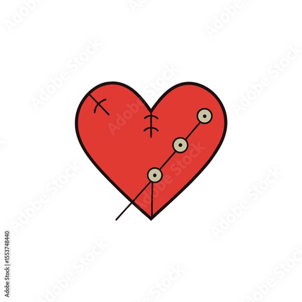 Fototapeta a stitched heart icon with thread details and butt