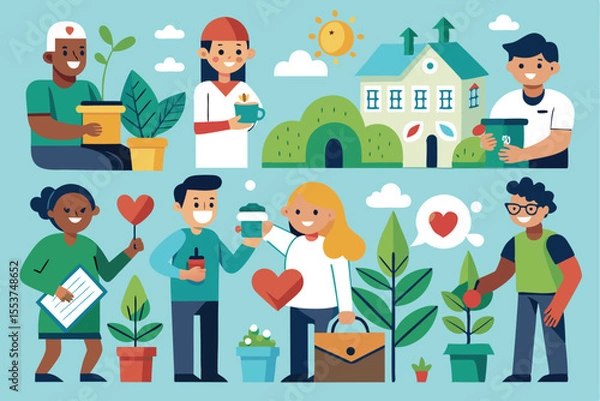 Obraz Volunteers engage in various activities to support community gardening and environmental initiatives throughout the beautiful parks and neighborhoods