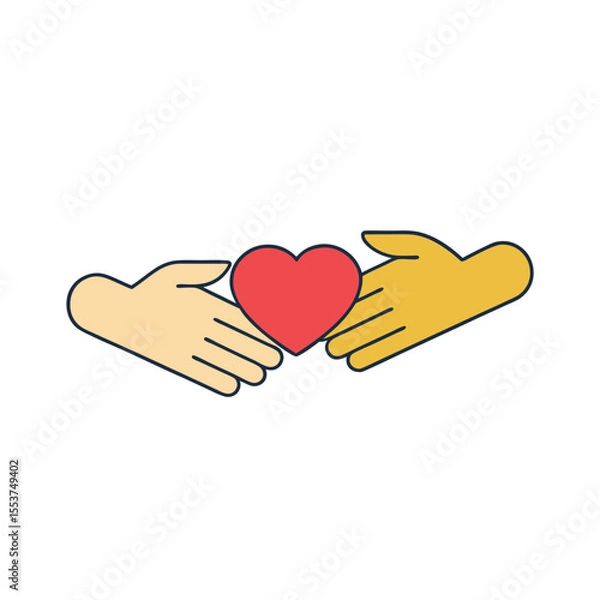 Fototapeta one hand placing a heart in another hand  symbol o