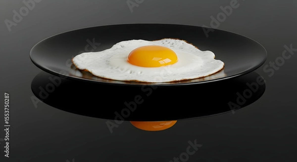 Fototapeta Delicious Sunny Side Up Egg Presented on a Black Plate With Reflection