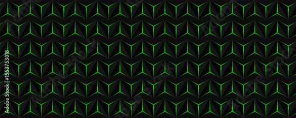 Fototapeta Dark gray and green horizontal hexagon technology abstract vector background. red bright energy flashes under hexagon in futuristic modern technology wide banner. Dark gray honeycomb texture grid.