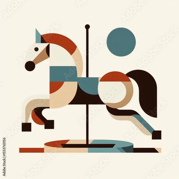 Fototapeta Geometric abstract illustration of a carousel horse in vibrant colors on a light background