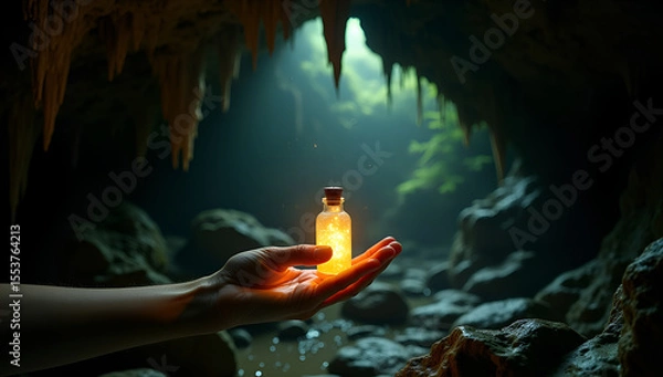 Fototapeta Enigmatic Caves: The Hand that Holds the Light