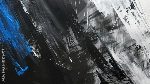 Fototapeta Abstract Background with Bold Strokes of Blue, Black and White Paint Texture