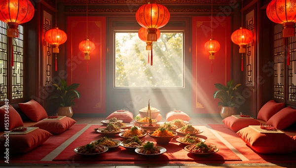 Fototapeta Lanterns and Delicacies: Celebrating with Style