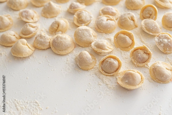 Obraz Raw homemade dumplings dusted with flour.