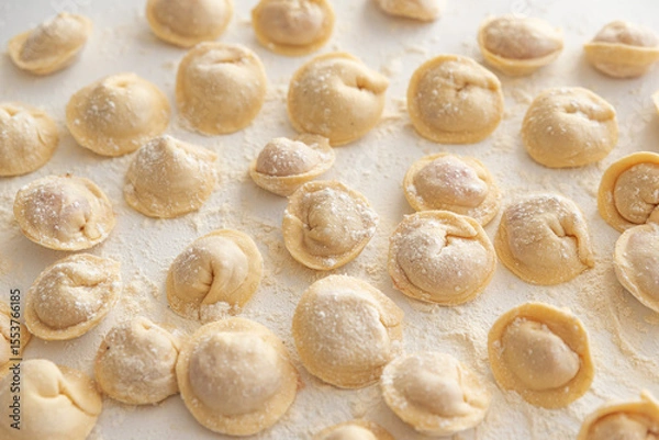 Obraz Raw homemade dumplings dusted with flour.
