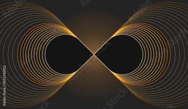 Fototapeta Golden abstract minimalist infinity endless concept, geometric outline fractals shapes using thin lines, curve, circle for wallpapers, banners, ads and covers, background or logo