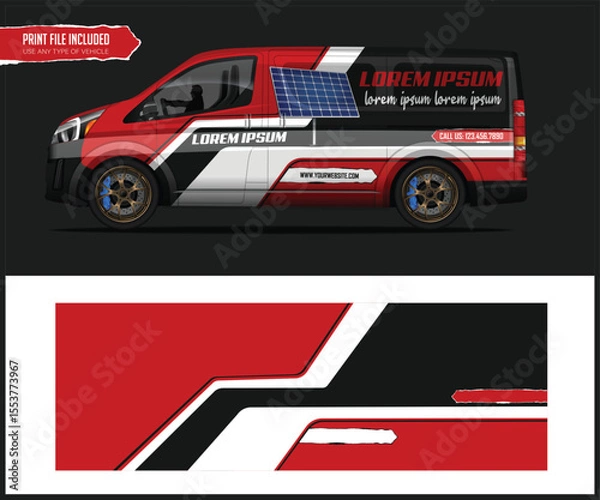 Obraz Red and Black Car Wrap Design Template with Solar Panel