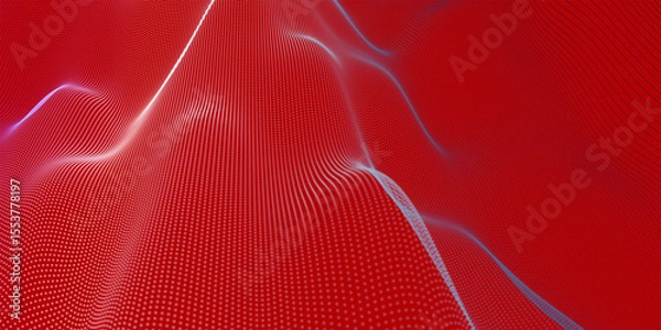 Obraz Futuristic dot wave. Abstract digital particle wave. Technology background. Colored musical wave. Light background. Digital background with smooth, wavy curves. 3D rendering.