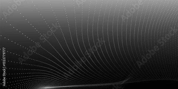 Obraz Futuristic dot wave. Abstract digital particle wave. Black and white music wave. Dark background. Digital background with smooth wavy curves. 3D rendering