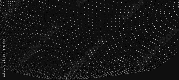 Obraz Futuristic dot wave. Abstract digital particle wave. Black and white music wave. Dark background. Digital background with smooth wavy curves. 3D rendering