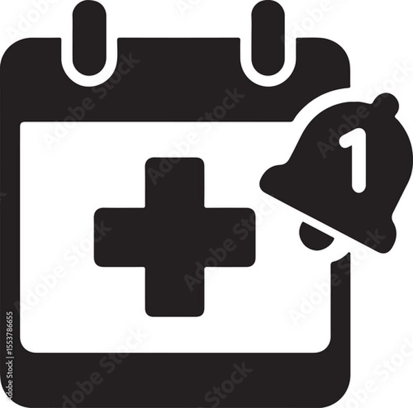 Fototapeta Silhouette vector of a medical calendar reminder icon with cross symbol, ideal for health appointment graphics.