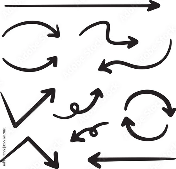 Obraz Line art sketch arrow decoration element icon set vector illustration