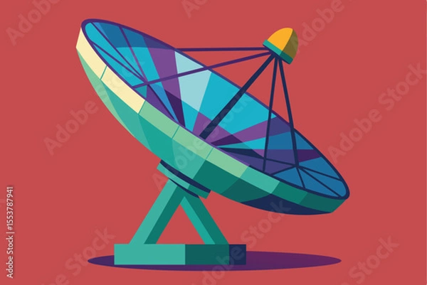 Obraz Geometric flat satellite dish designed for space communication in a vibrant digital art style