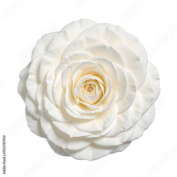 Obraz Elegant white camellia flower with densely packed petals beautifully centered and set against a pristine white background