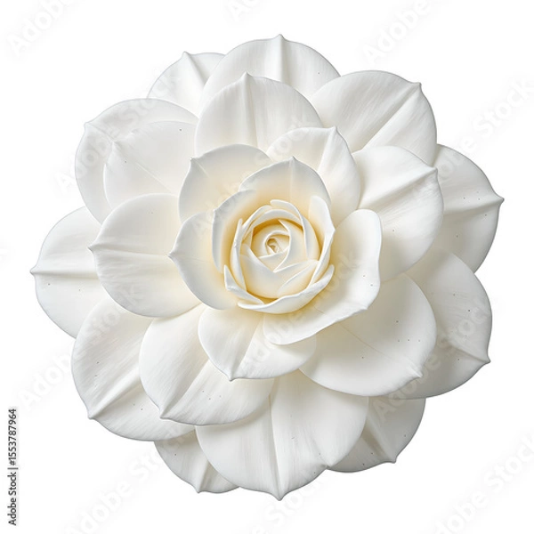 Obraz Elegant white camellia flower with densely packed petals beautifully centered and set against a pristine white background
