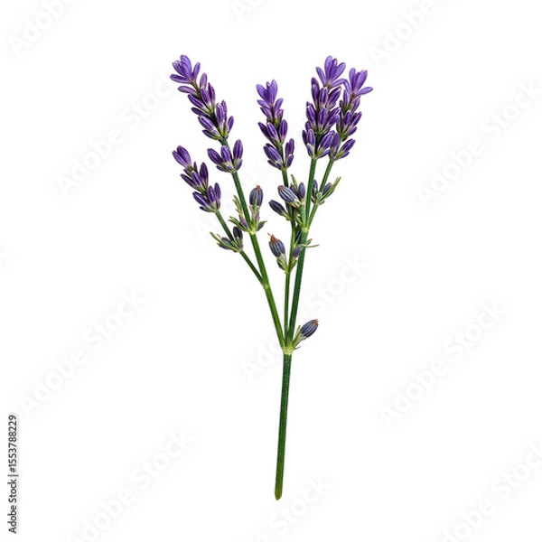 Obraz Close up of fragrant lavender sprigs with small purple buds isolated on a crisp white background Perfect for calming nature themed designs