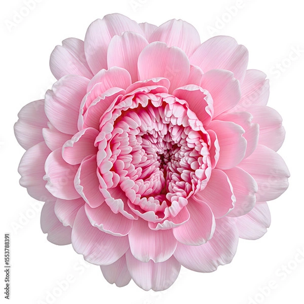 Obraz Delicate pink peony flower with intricate ruffled petals gracefully centered and set against a pristine white background