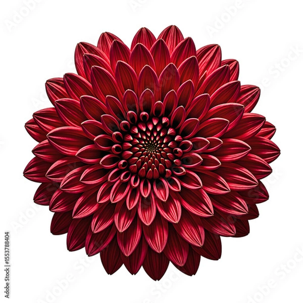 Obraz Vibrant red chrysanthemum bloom with intricate layers of petals beautifully centered and set against a pure white background