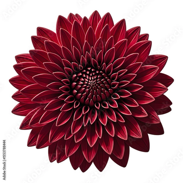 Obraz Vibrant red chrysanthemum bloom with intricate layers of petals beautifully centered and set against a pure white background