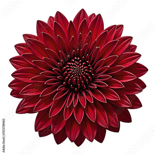Obraz Vibrant red chrysanthemum bloom with intricate layers of petals beautifully centered and set against a pure white background