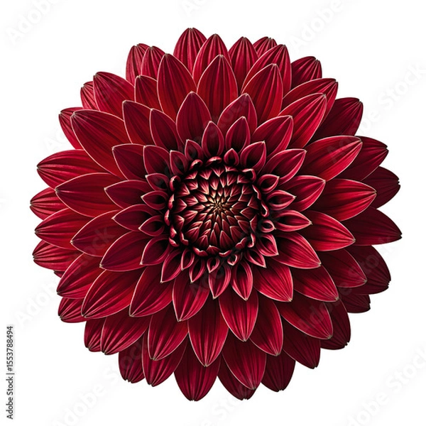 Obraz Vibrant red chrysanthemum bloom with intricate layers of petals beautifully centered and set against a pure white background