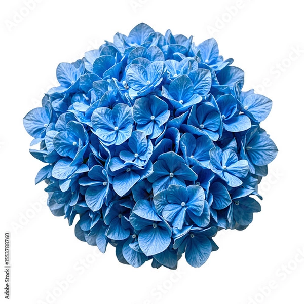 Obraz Vibrant blue hydrangea flower in full bloom with intricate clusters prominently centered and against a white background