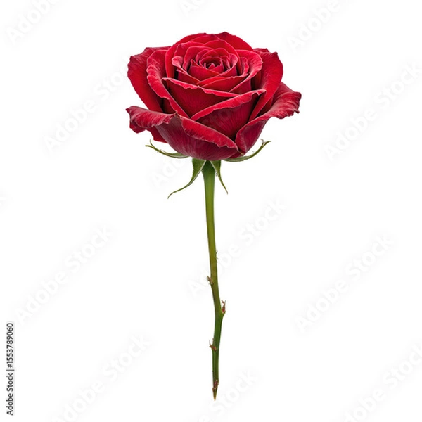 Obraz Vibrant red rose in pristine bloom captured elegantly against a clean white backdrop Ideal for expressing love and romance in a simple yet powerful way