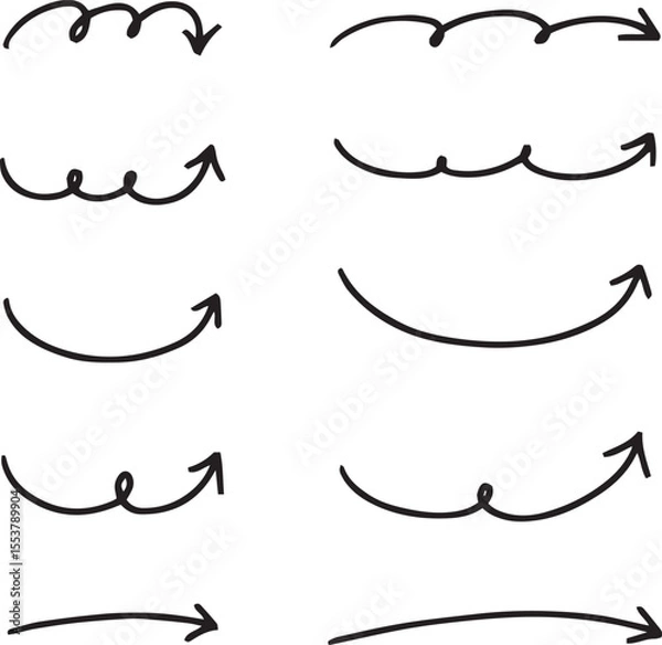 Fototapeta Line art sketch arrow decoration element icon set vector illustration