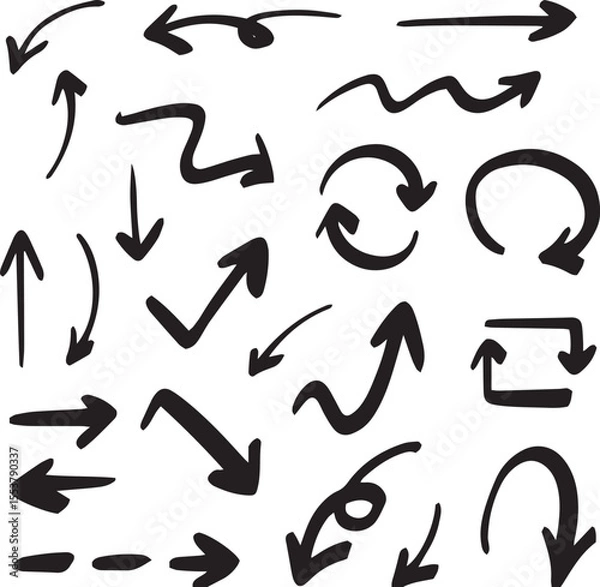 Fototapeta Line art sketch arrow decoration element icon set vector illustration