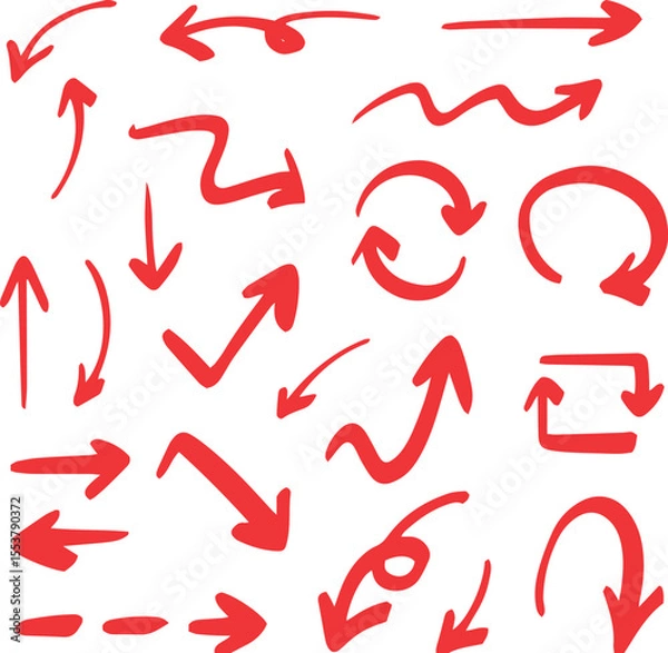 Fototapeta Line art sketch arrow decoration element icon set vector illustration