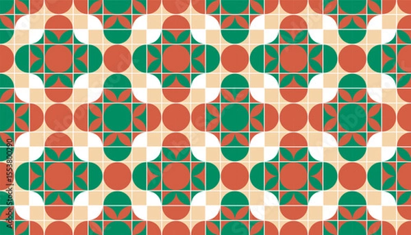 Fototapeta Retro-inspired vector pattern with stylized flowers and curved shapes in earthy tones. Great for fabric design, wrapping paper, and boho-themed branding