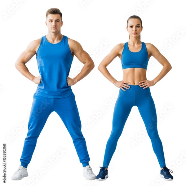 Fototapeta strong muscular man and slim woman posing on Isolated transparent background png. generated with AI