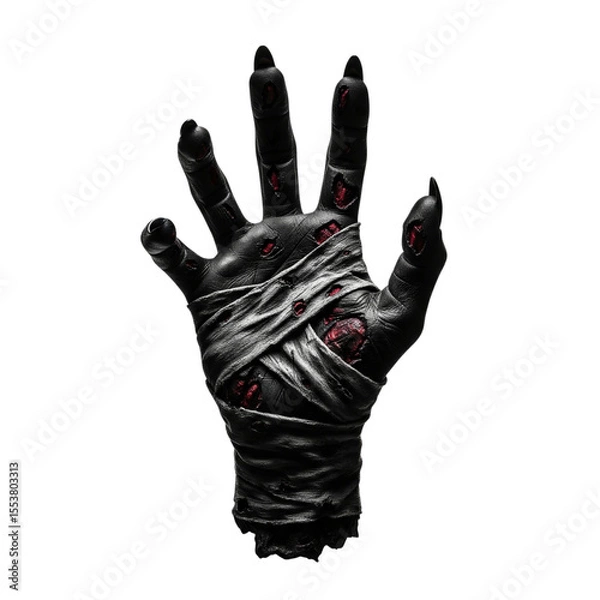 Fototapeta Black Zombie Hand Wrapped in Bandages on Isolated transparent background png. generated with AI