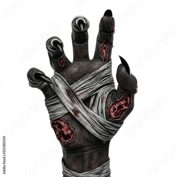 Fototapeta Black Zombie Hand Wrapped in Bandages on Isolated transparent background png. generated with AI