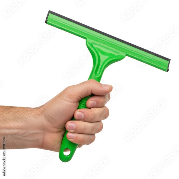 Fototapeta hand holding a green scraper windows on Isolated transparent background png. generated with AI