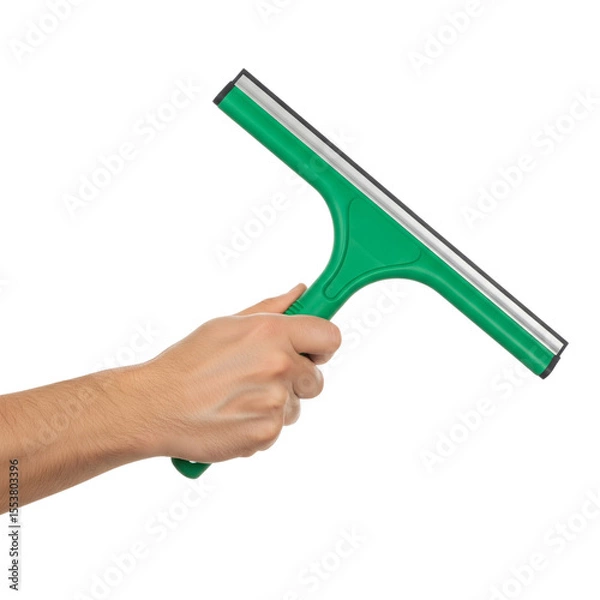 Fototapeta hand holding a green scraper windows on Isolated transparent background png. generated with AI