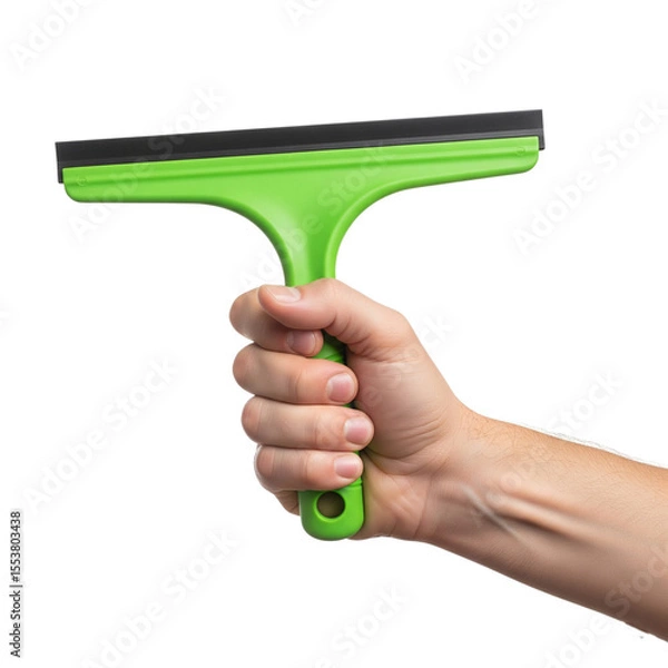 Fototapeta hand holding a green scraper windows on Isolated transparent background png. generated with AI