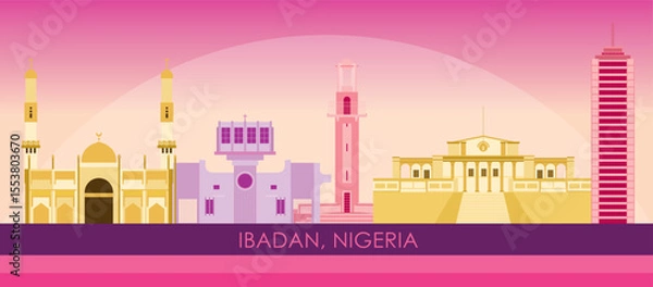 Obraz Sunset Skyline panorama of city of Ibadan, Nigeria- vector illustration