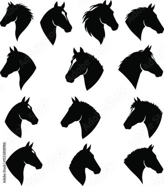 Obraz Black Silhouetted Horse Head Vector Icons for Designers

