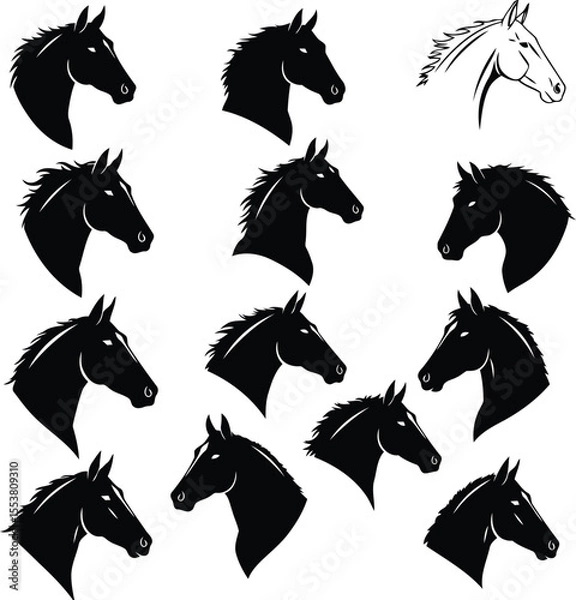 Obraz Vector Icons of Minimal Horse Head Silhouettes for Branding

