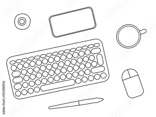 Obraz Office desk top line art vector illustration