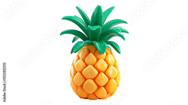 Fototapeta Stylized cartoon pineapple with green leaves in a cheerful design for fun decor or illustrations