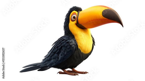 Fototapeta Colorful toucan bird with oversized beak stands proudly in vibrant surroundings