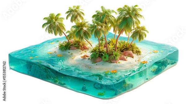 Fototapeta Tropical island paradise with vibrant palm trees and clear blue water inviting relaxation and adventure