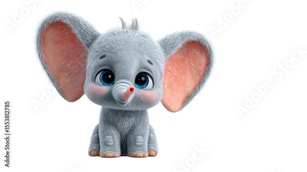 Fototapeta Charming cartoon baby elephant with large ears and light gray skin displaying a sweet expression