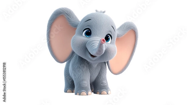 Fototapeta Bright animated cartoon elephant with large ears and a cheerful expression in a playful setting