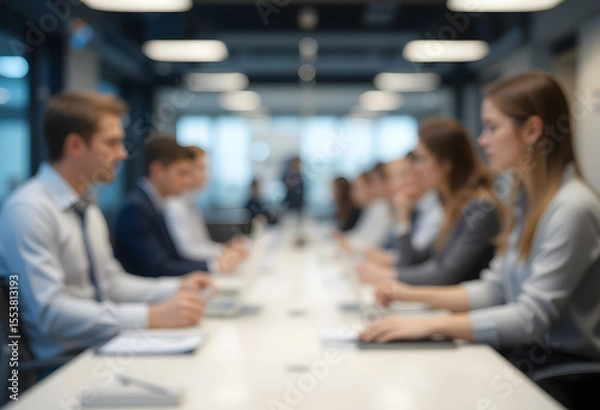 Fototapeta Business office with blurred people casual wear, with blurred bokeh background